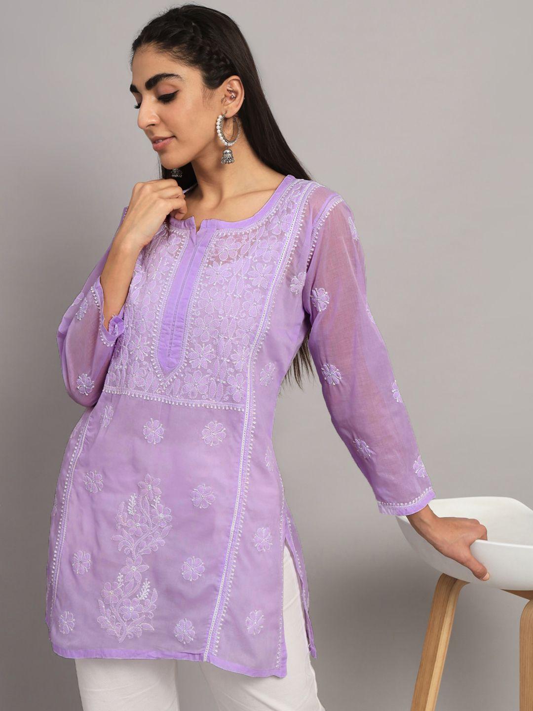 paramount chikan ethnic motifs embroidered chikankari pure cotton straight kurti