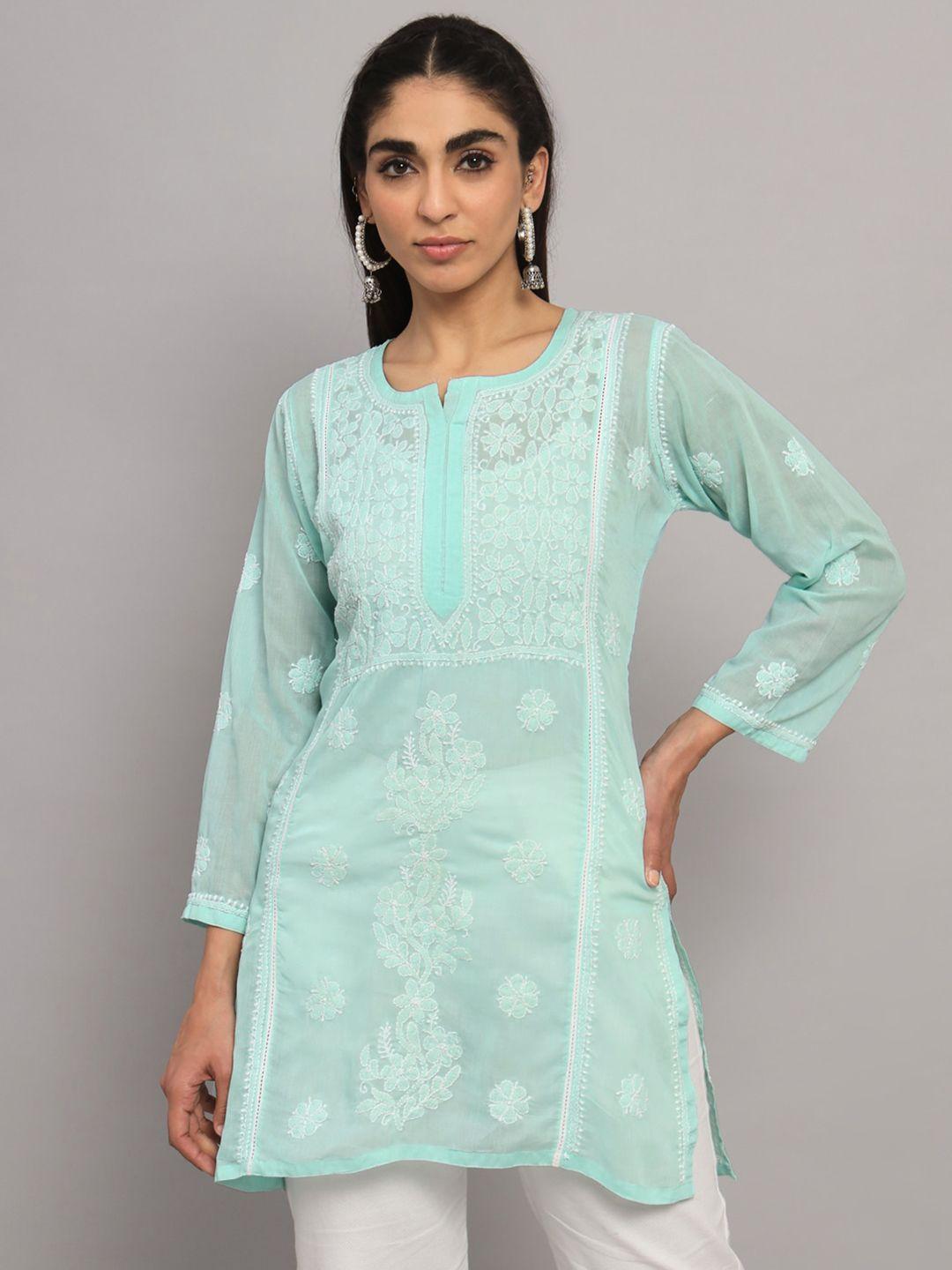 paramount chikan ethnic motifs embroidered chikankari pure cotton straight kurti