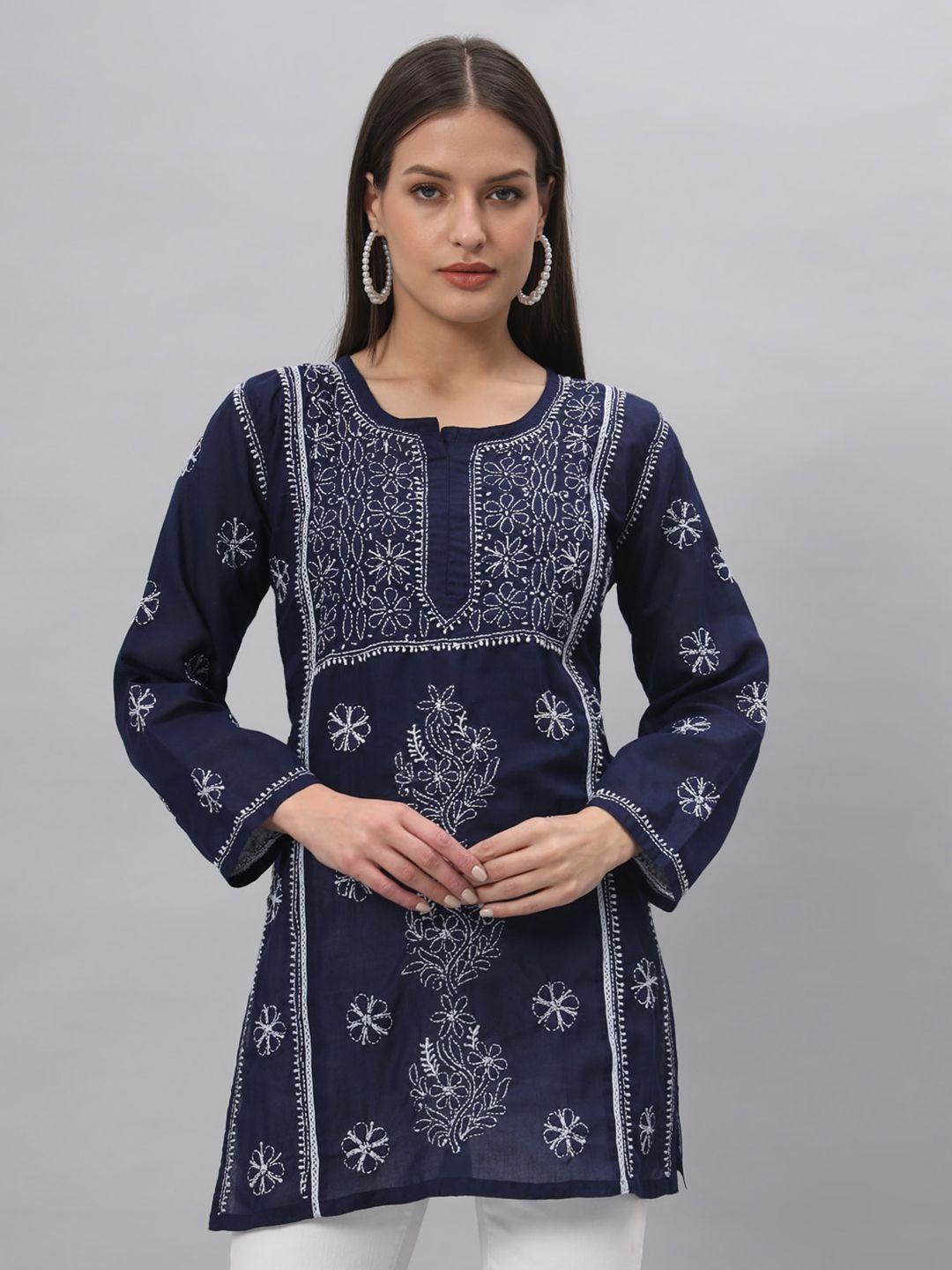 paramount chikan ethnic motifs embroidered cotton lucknowi chikankari kurti