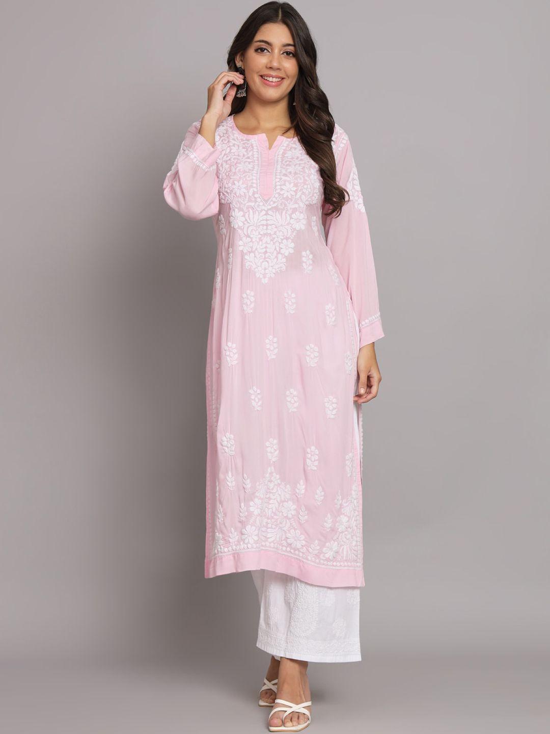 paramount chikan ethnic motifs printed flared sleeves chikankari kurta