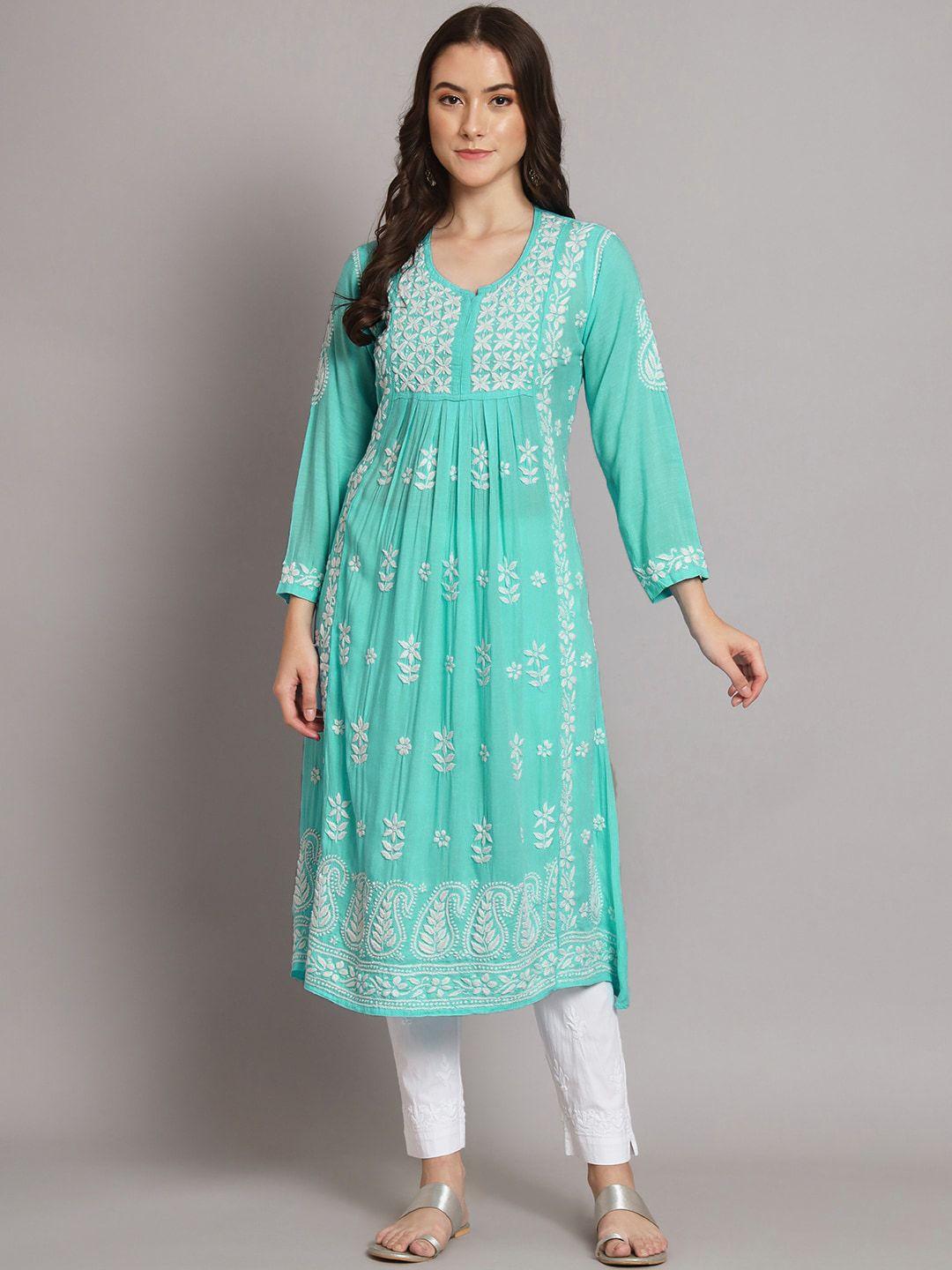 paramount chikan floral chikankari embroidered kurta