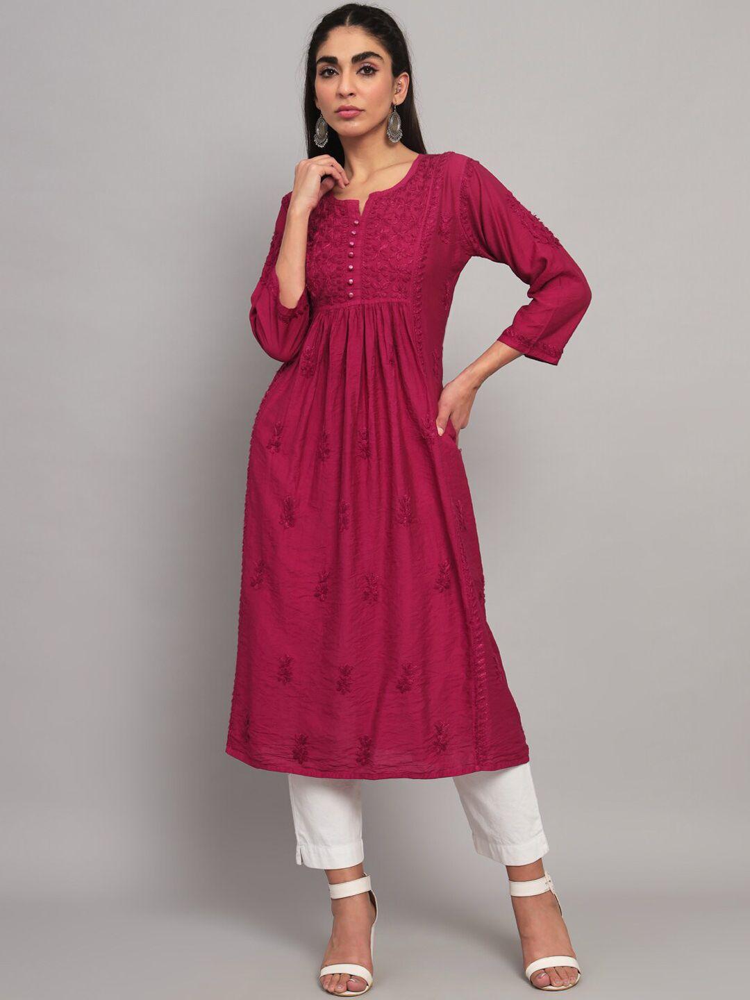 paramount chikan floral embroidered chikankari a-line pleated kurta