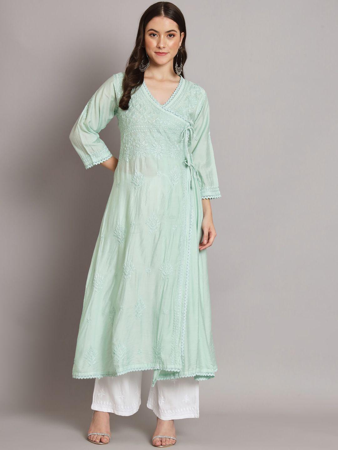 paramount chikan floral embroidered chikankari chanderi cotton kurta