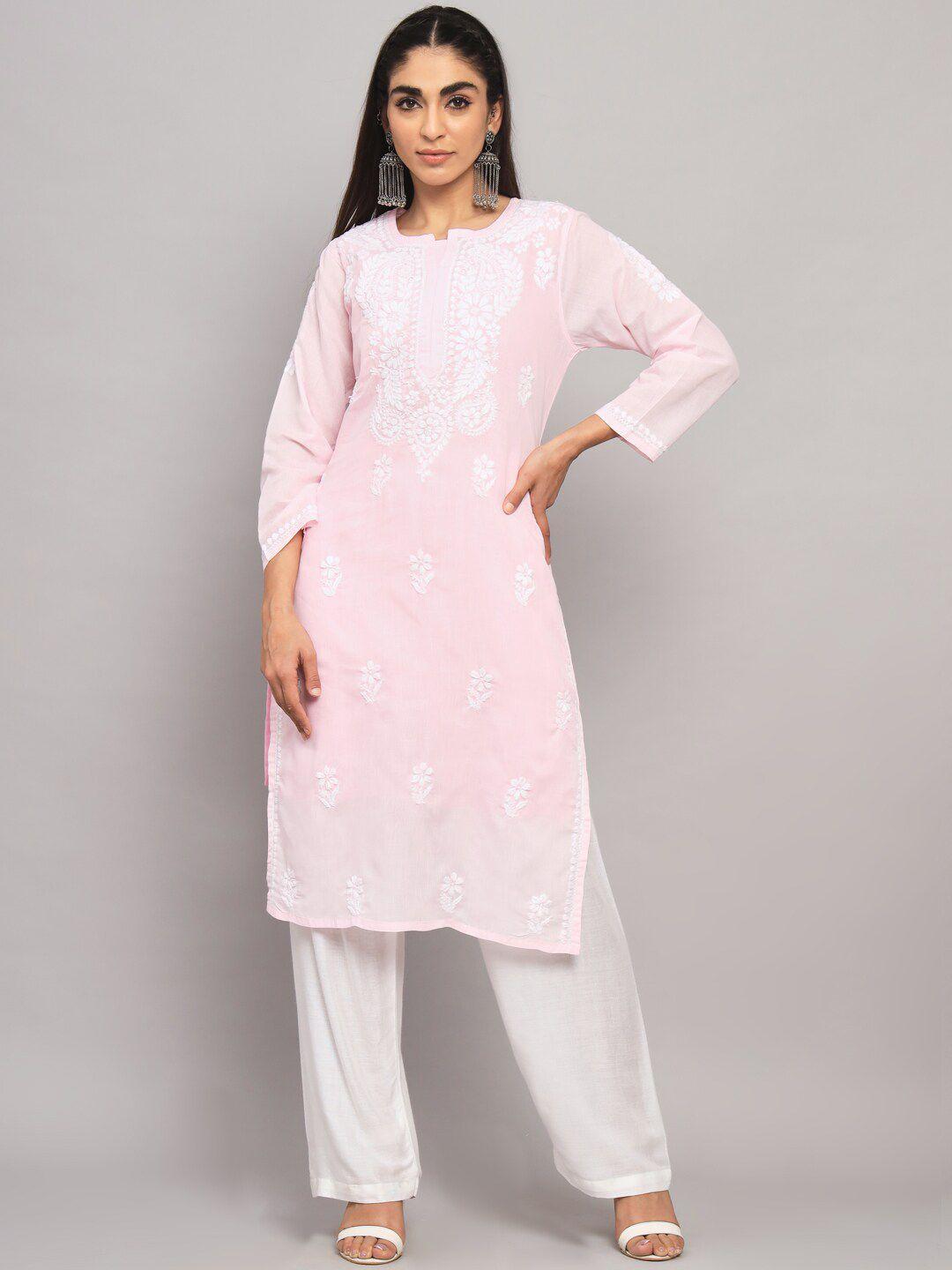 paramount chikan floral embroidered chikankari cotton kurta