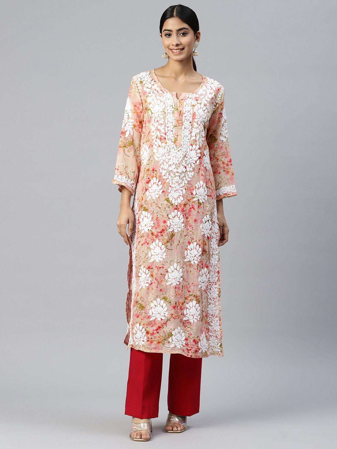 paramount chikan floral embroidered chikankari cotton kurta