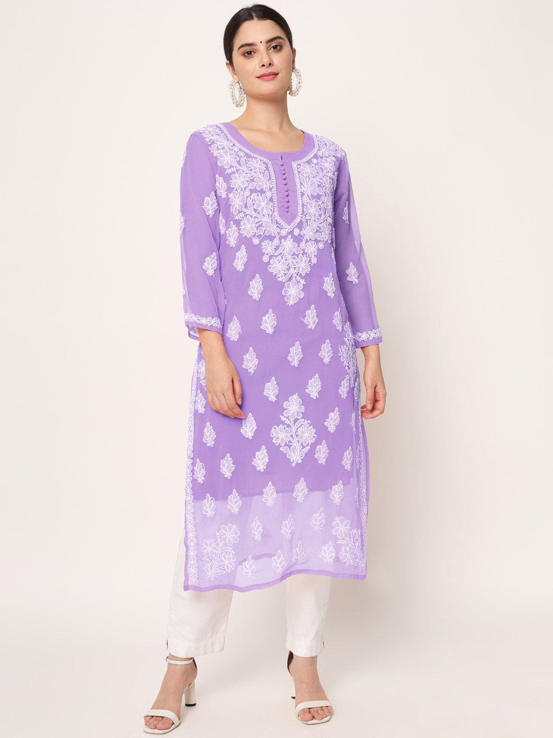 paramount chikan floral embroidered chikankari georgette kurta