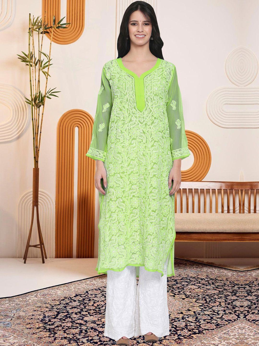 paramount chikan floral embroidered chikankari georgette straight kurta