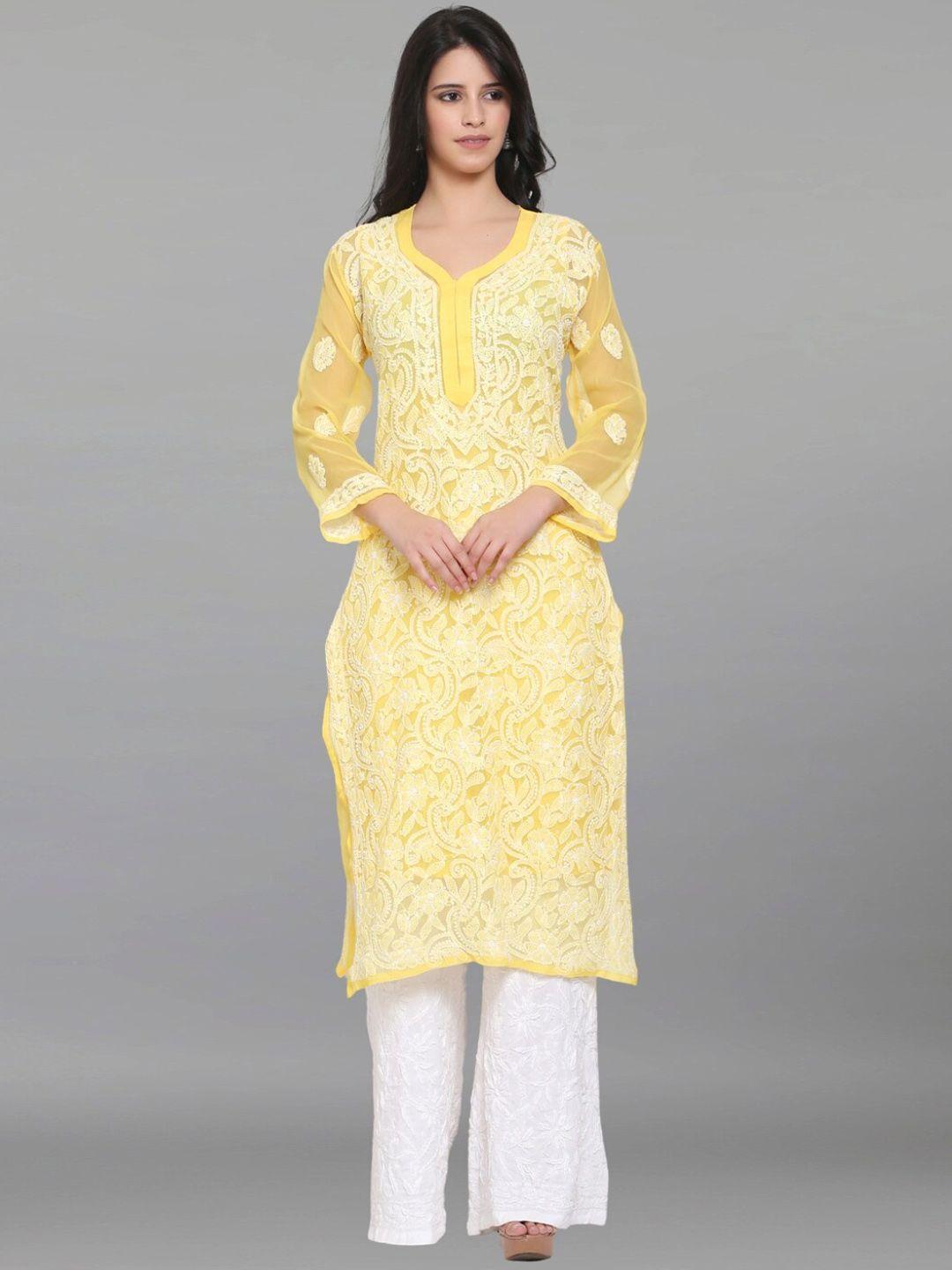 paramount chikan floral embroidered chikankari georgette straight kurta