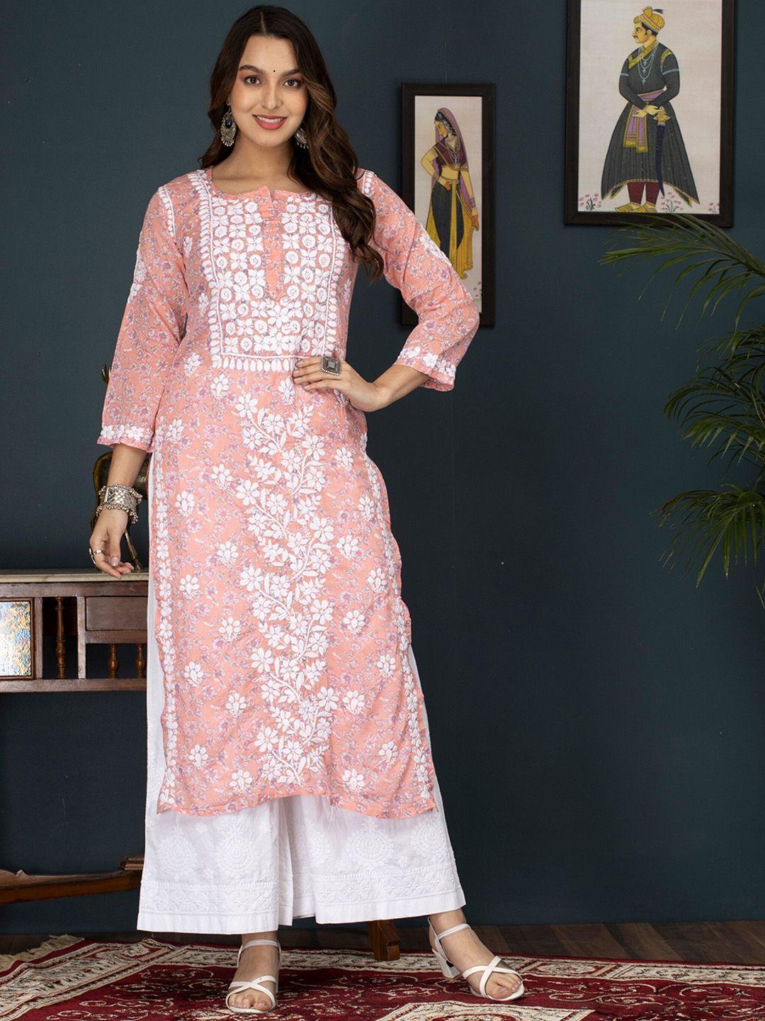 paramount chikan floral embroidered chikankari kurta