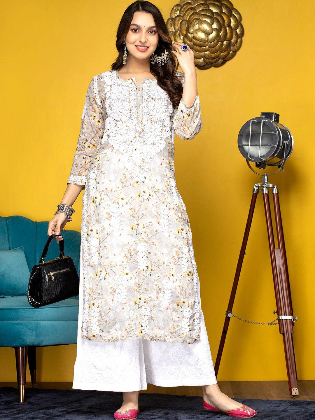 paramount chikan floral embroidered chikankari kurta