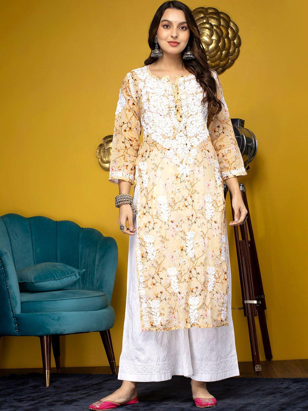 paramount chikan floral embroidered chikankari kurta