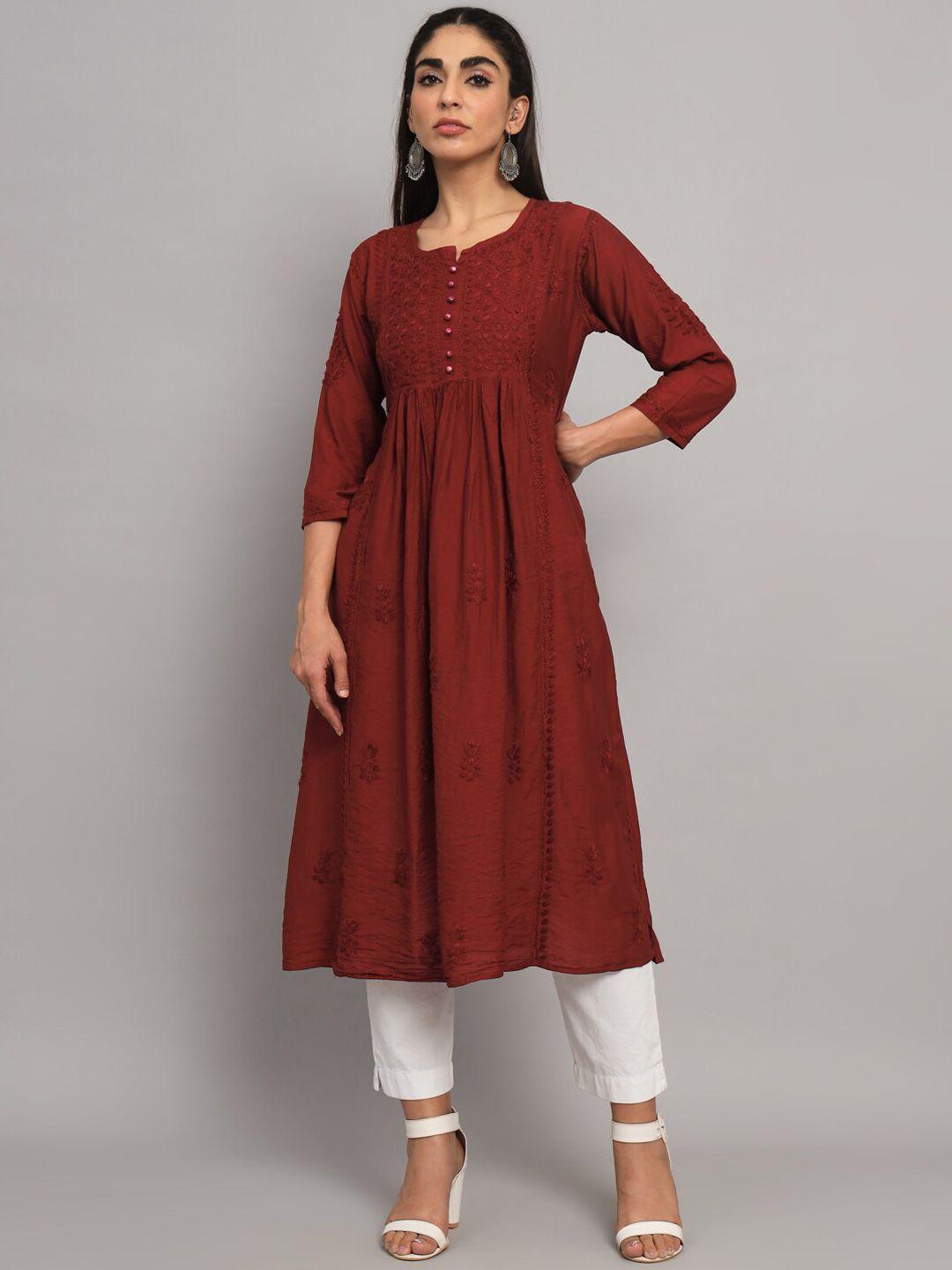 paramount chikan floral embroidered chikankari pleated a-line kurta