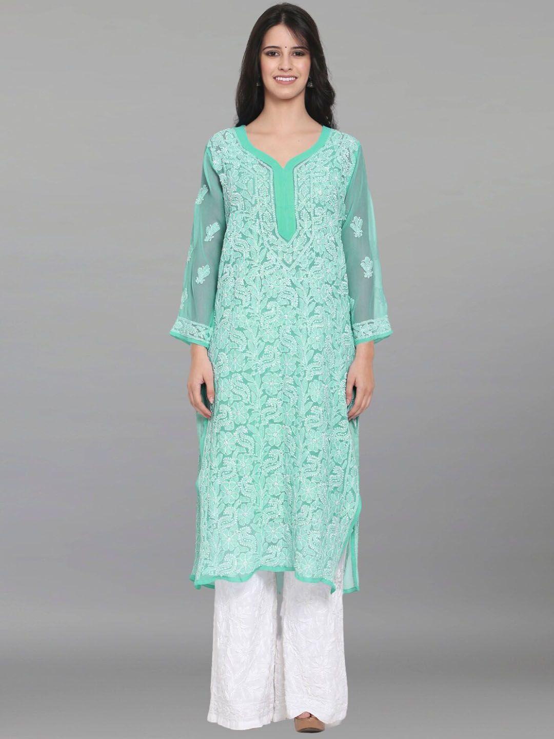 paramount chikan floral embroidered chikankari straight kurta with slip