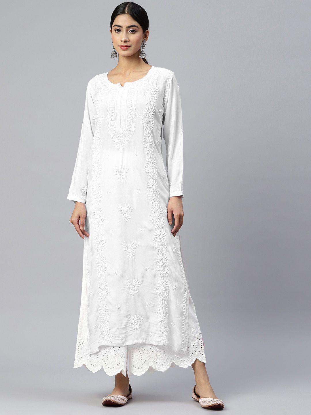 paramount chikan floral embroidered chikankari straight kurta