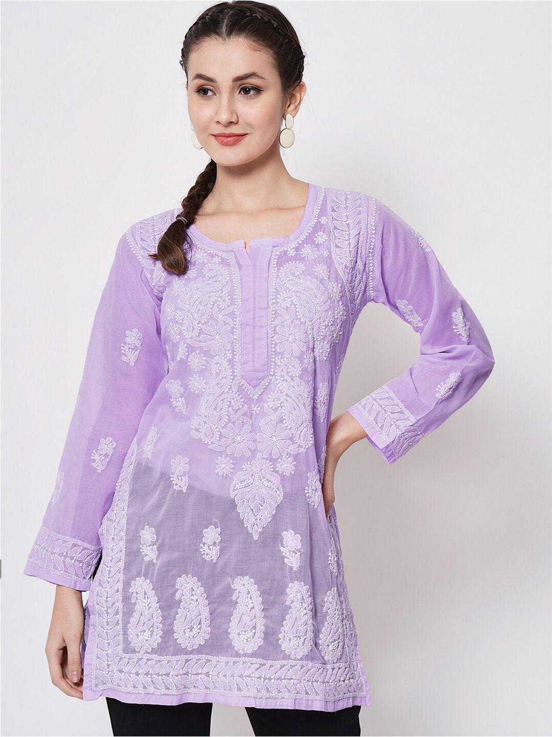 paramount chikan floral embroidered chikankari straight kurti