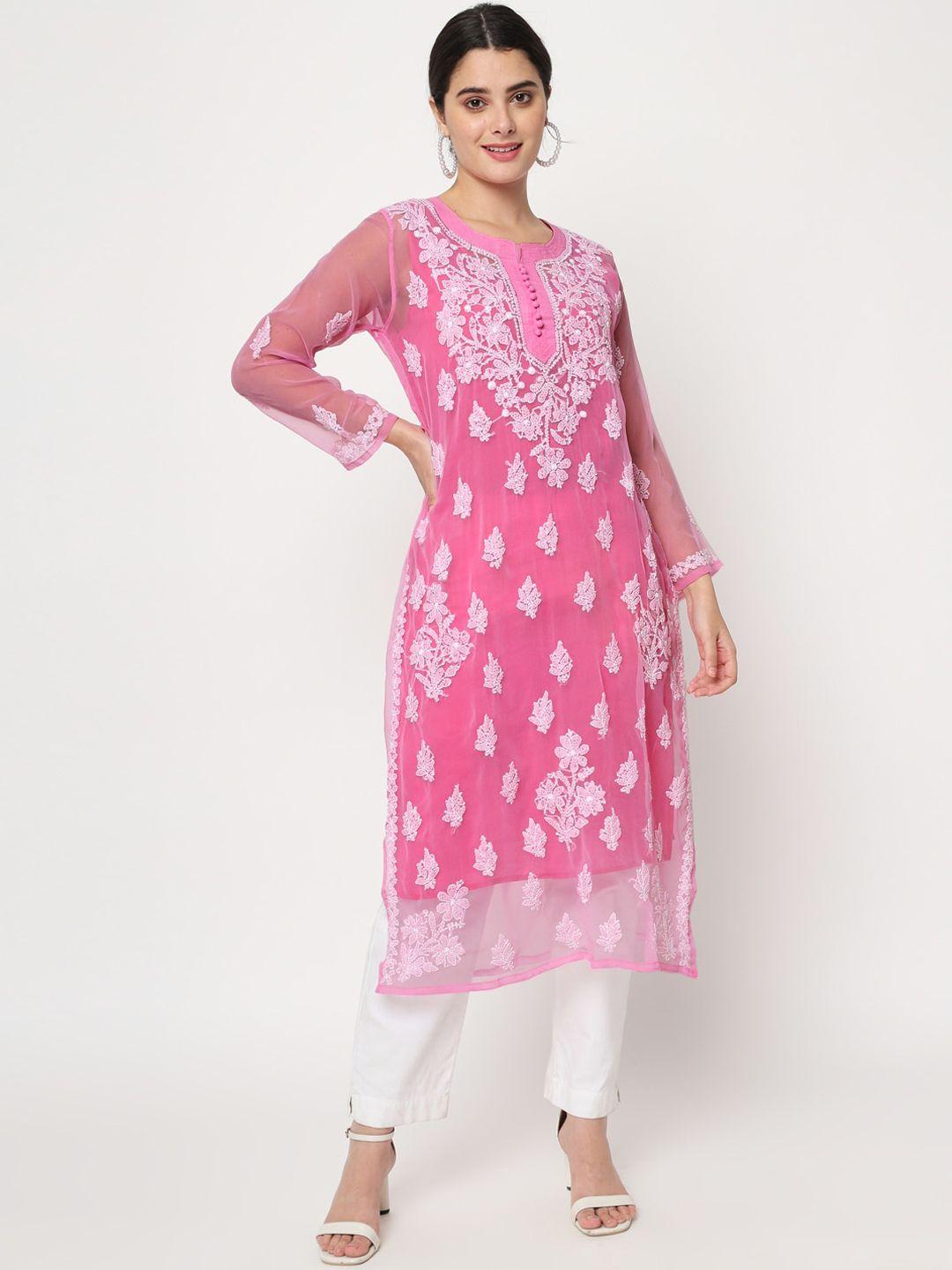 paramount chikan floral motifs chikankari kurta with slip