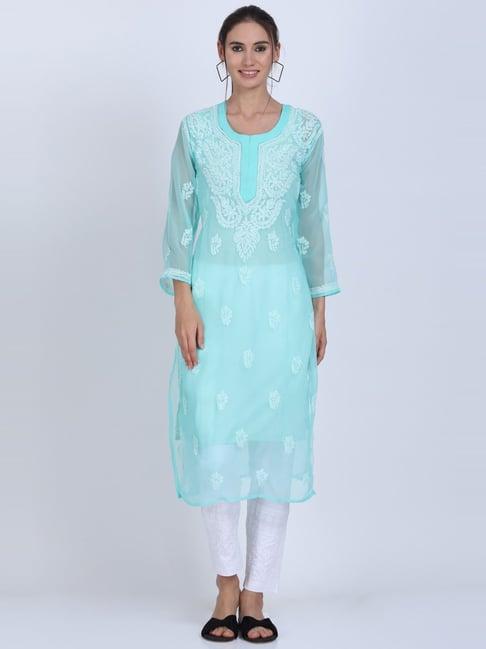 paramount chikan green chikankari straight kurta