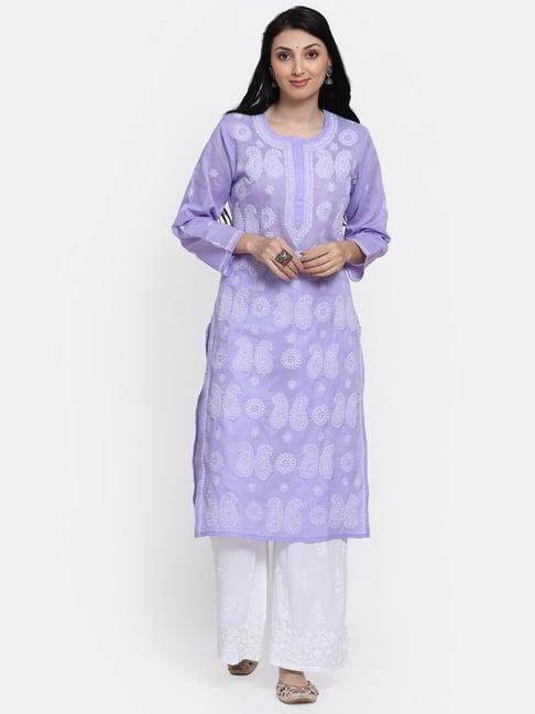 paramount chikan mauve cotton chikankari straight kurta