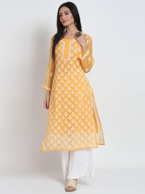 paramount chikan mustard chikankari straight kurta