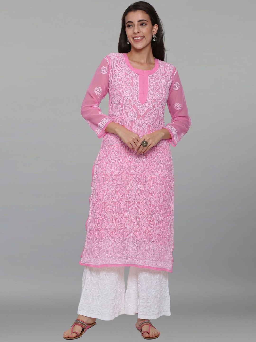 paramount chikan paisley embroidered chikankari georgette straight kurta