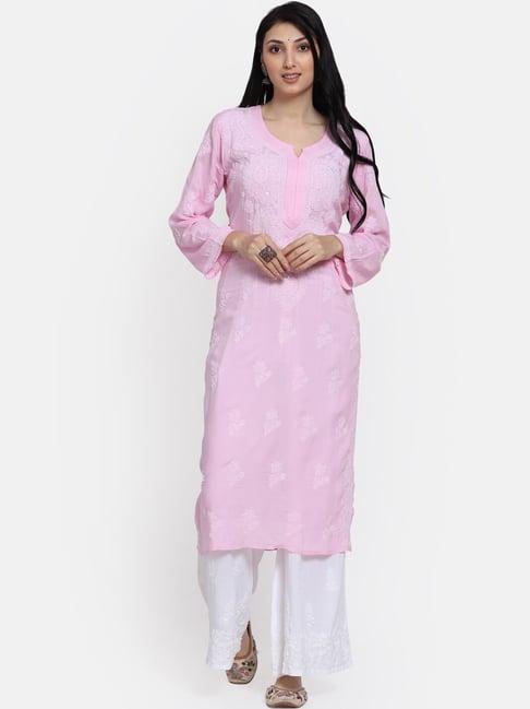 paramount chikan pink chikankari straight kurta