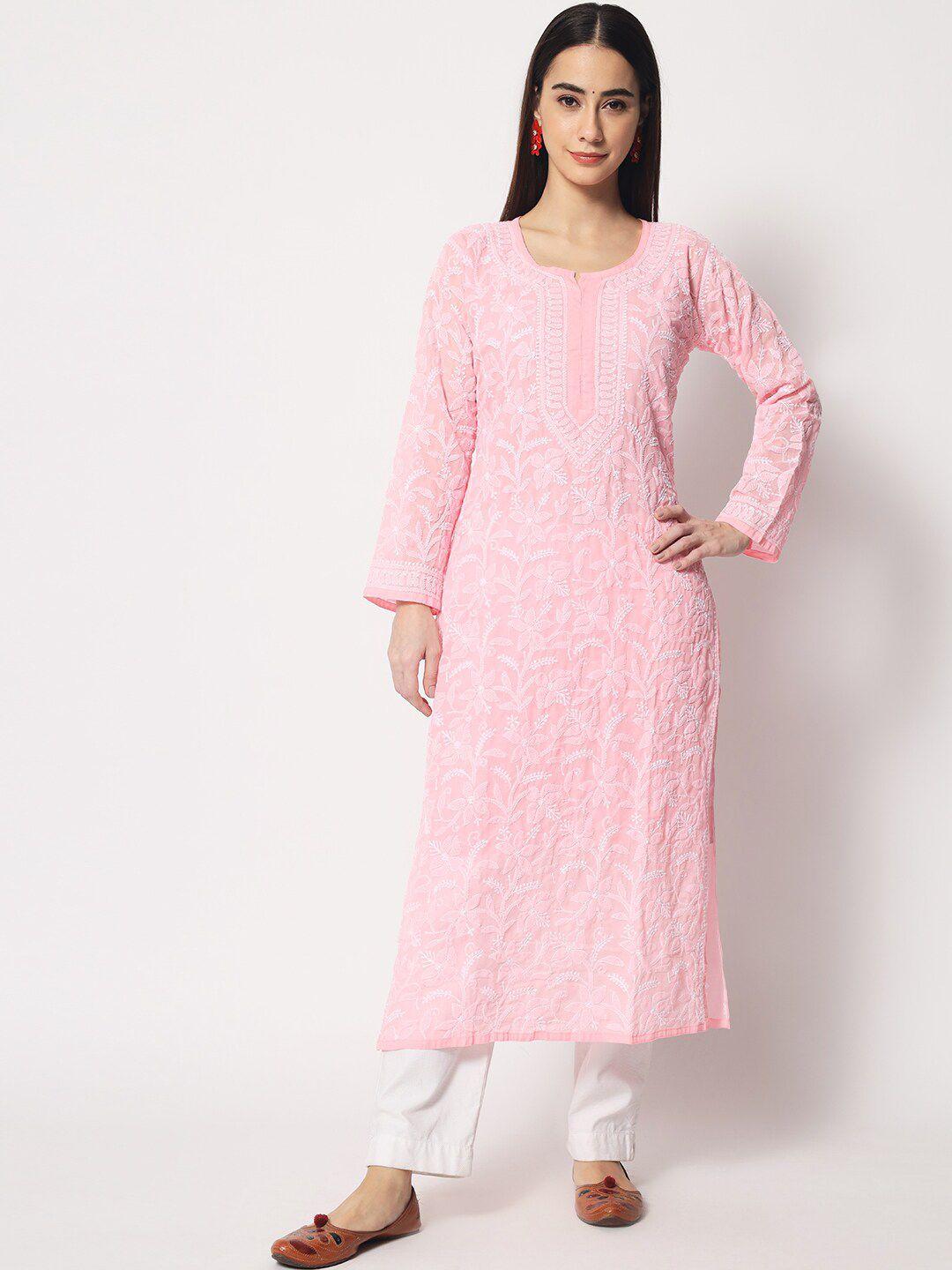 paramount chikan stylised neck ethnic motifs chikankari regular cotton kurta