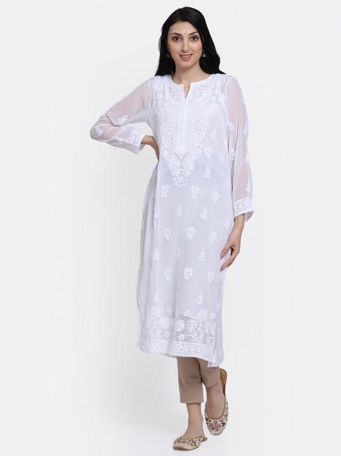 paramount chikan white chikankari straight kurta