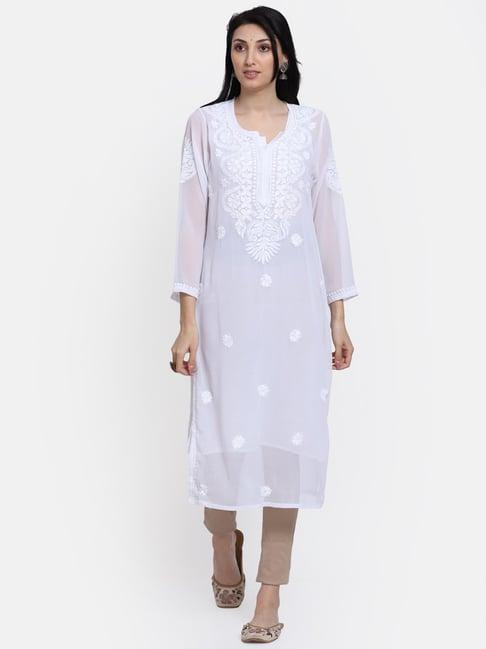 paramount chikan white chikankari straight kurta