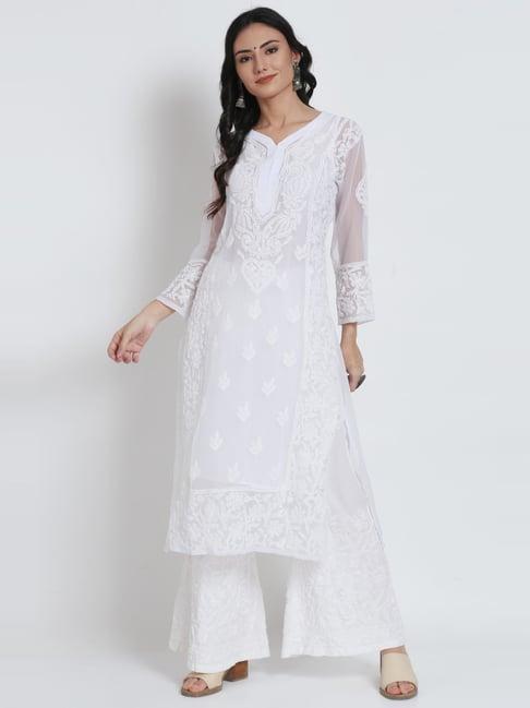 paramount chikan white chikankari straight kurta