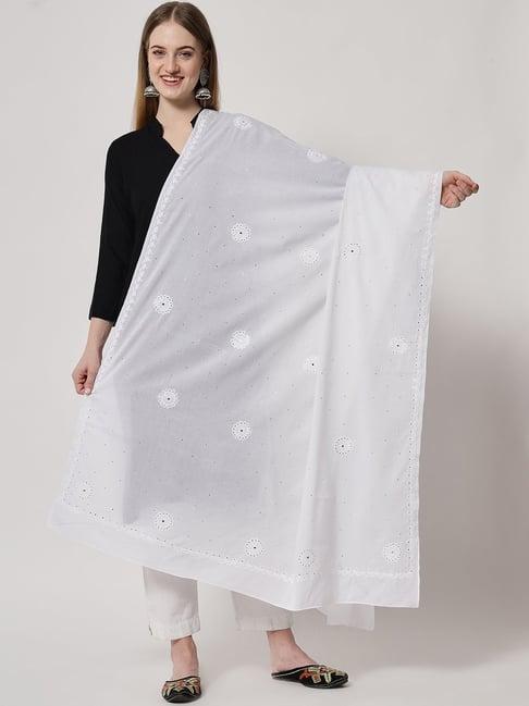 paramount chikan white cotton embroidered dupatta