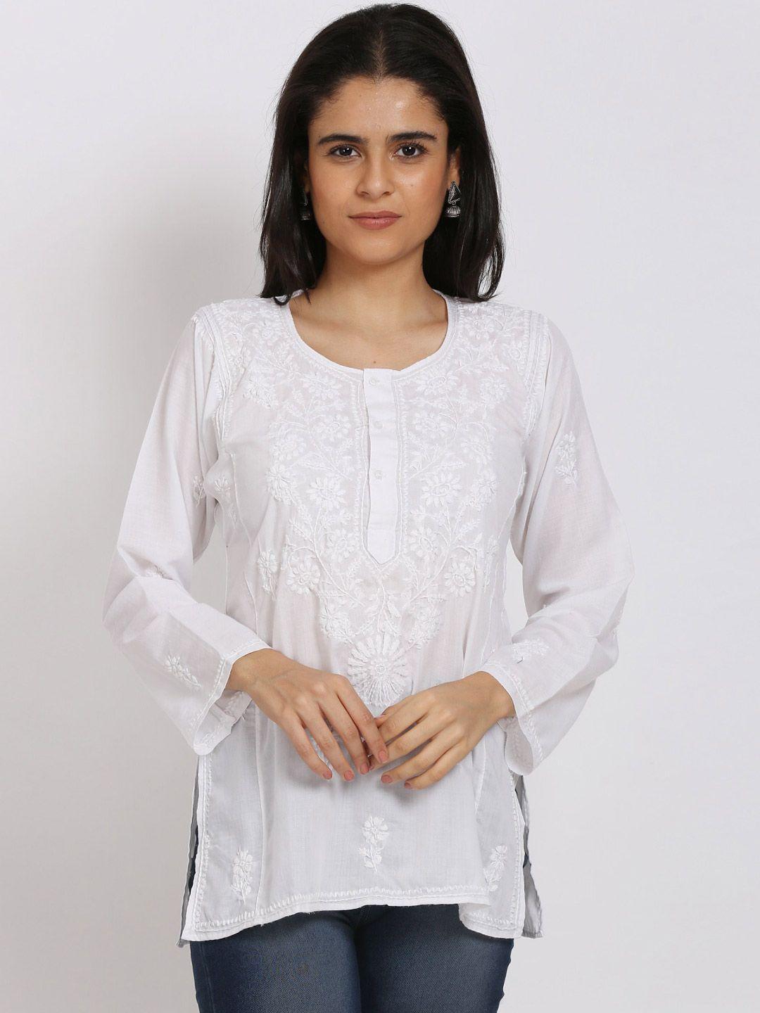 paramount chikan white ethnic motifs embroidered chikankari cotton sustainable kurti