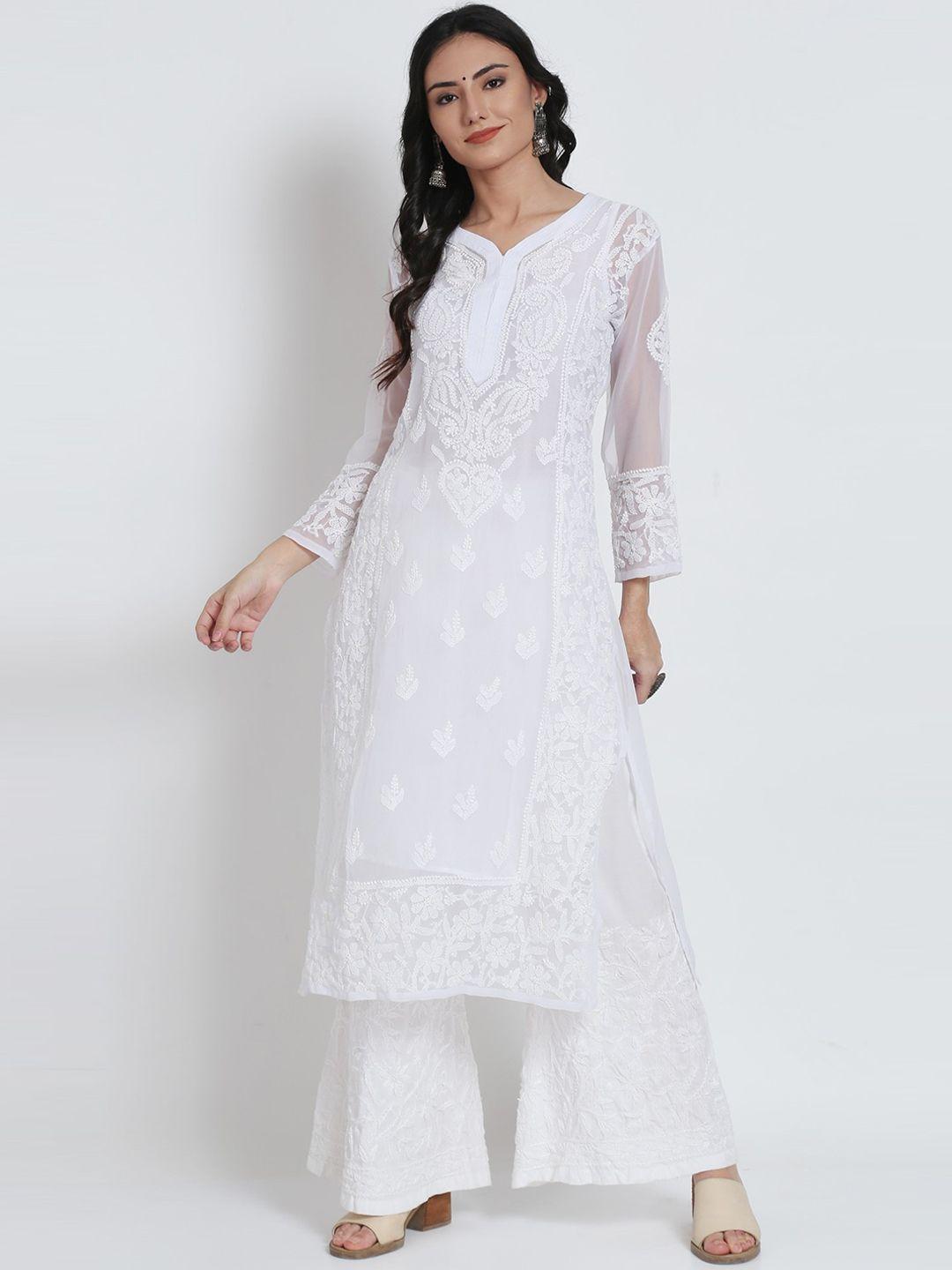 paramount chikan white ethnic motifs embroidered chikankari kurta