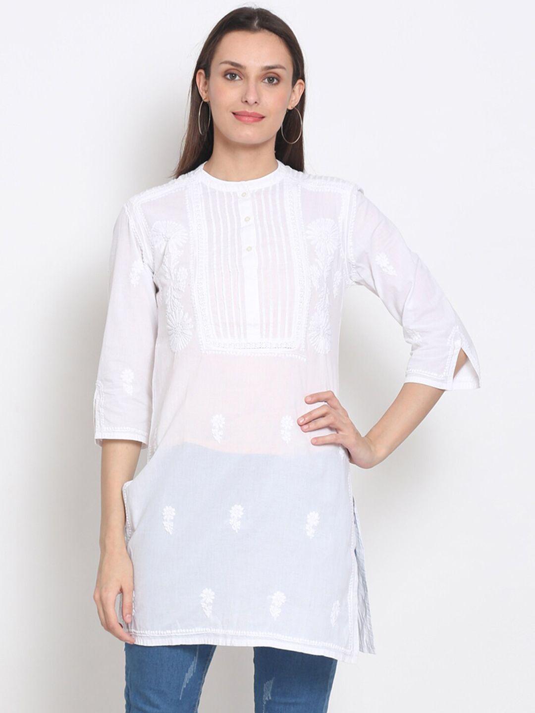 paramount chikan white ethnic motifs embroidered chikankari pure cotton chikankari kurti