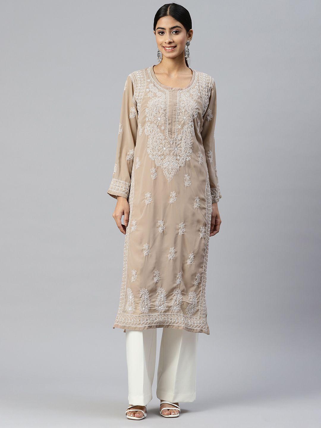 paramount chikan women ethnic motifs embroidered chikankari georgette kurta with inner