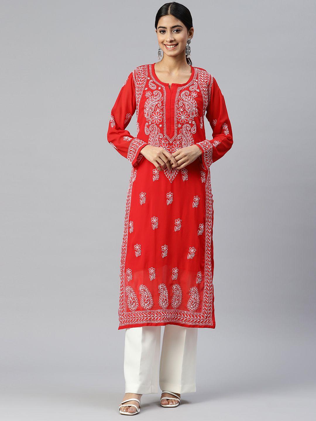 paramount chikan women ethnic motifs embroidered chikankari georgette kurta with inner