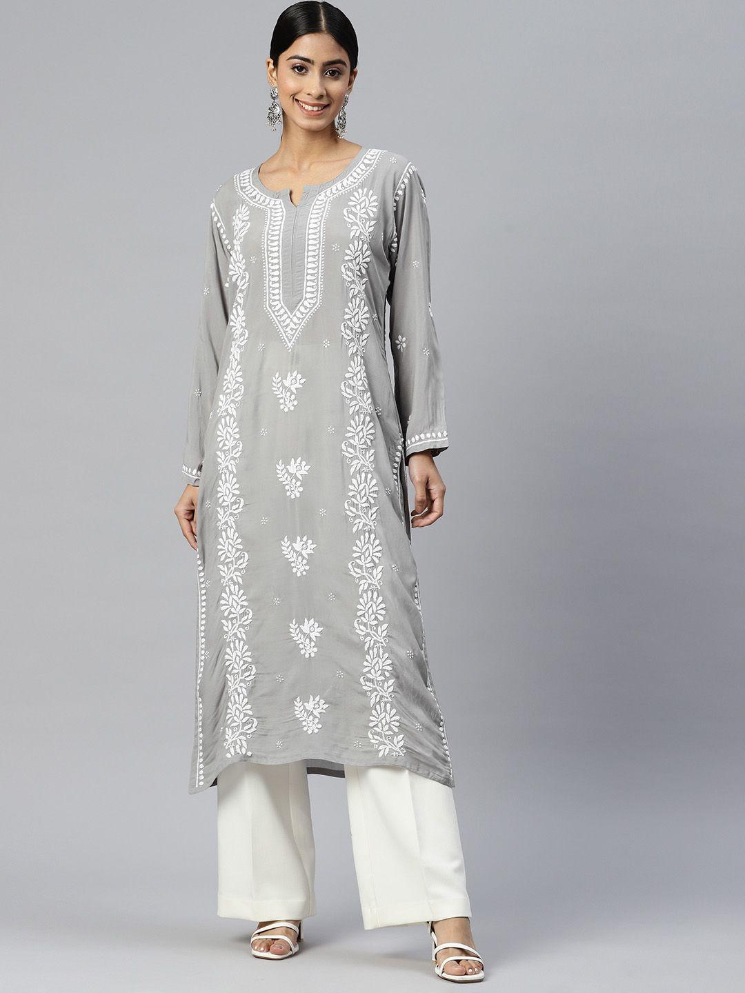 paramount chikan women floral embroidered chikankari cotton kurta