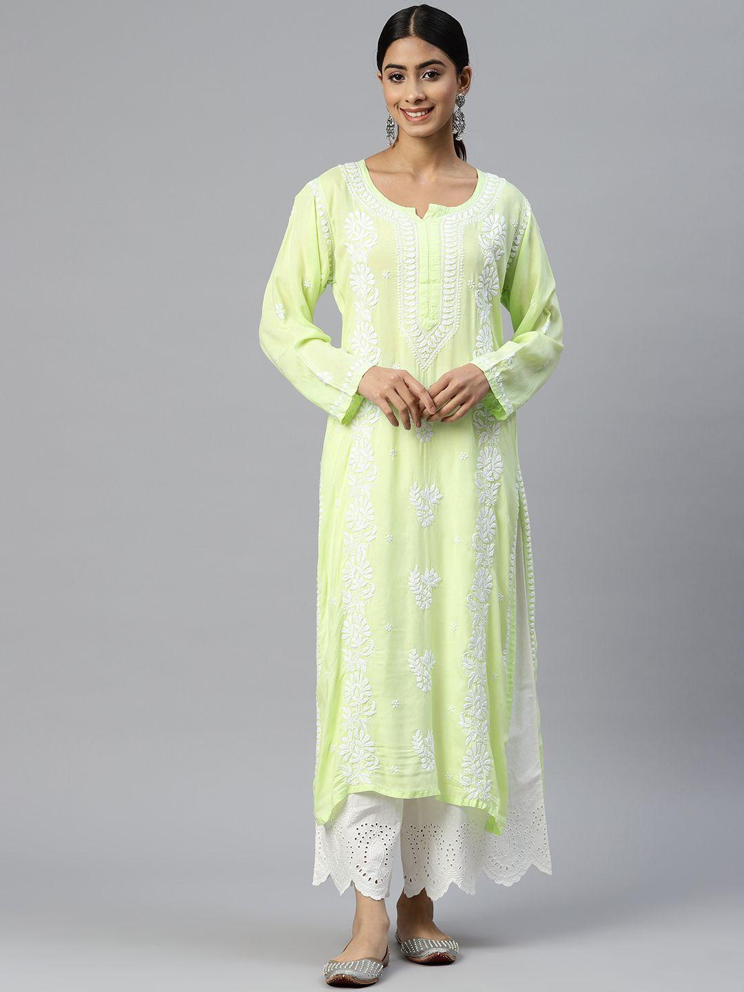 paramount chikan women floral embroidered chikankari kurta