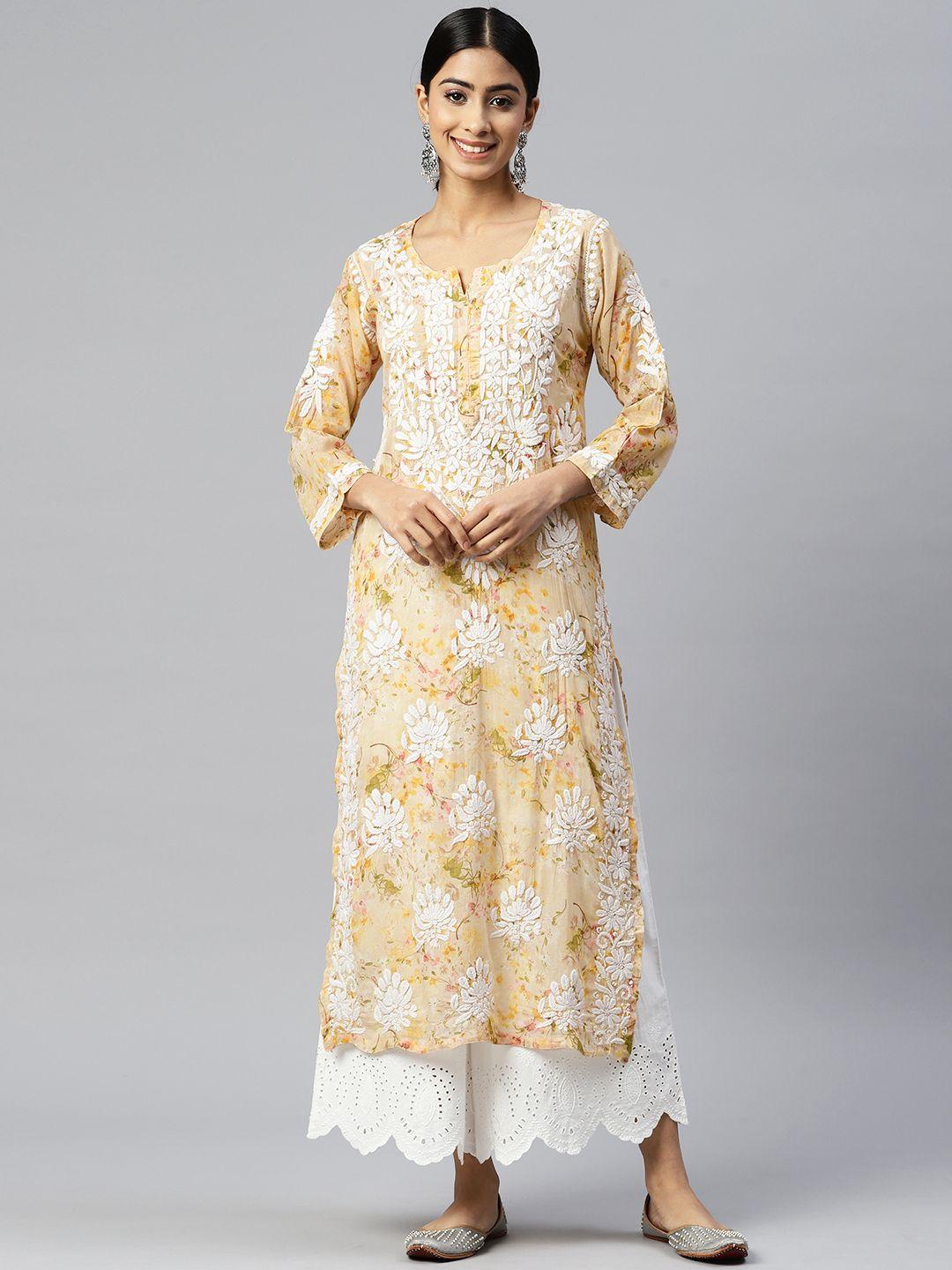 paramount chikan women floral embroidered chikankari kurta