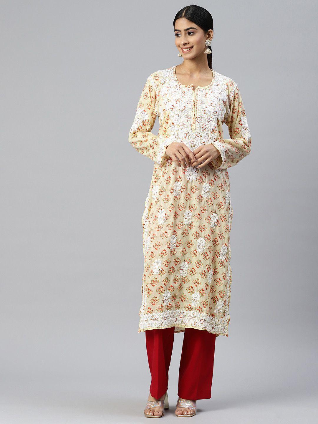 paramount chikan women floral embroidered chikankari kurta