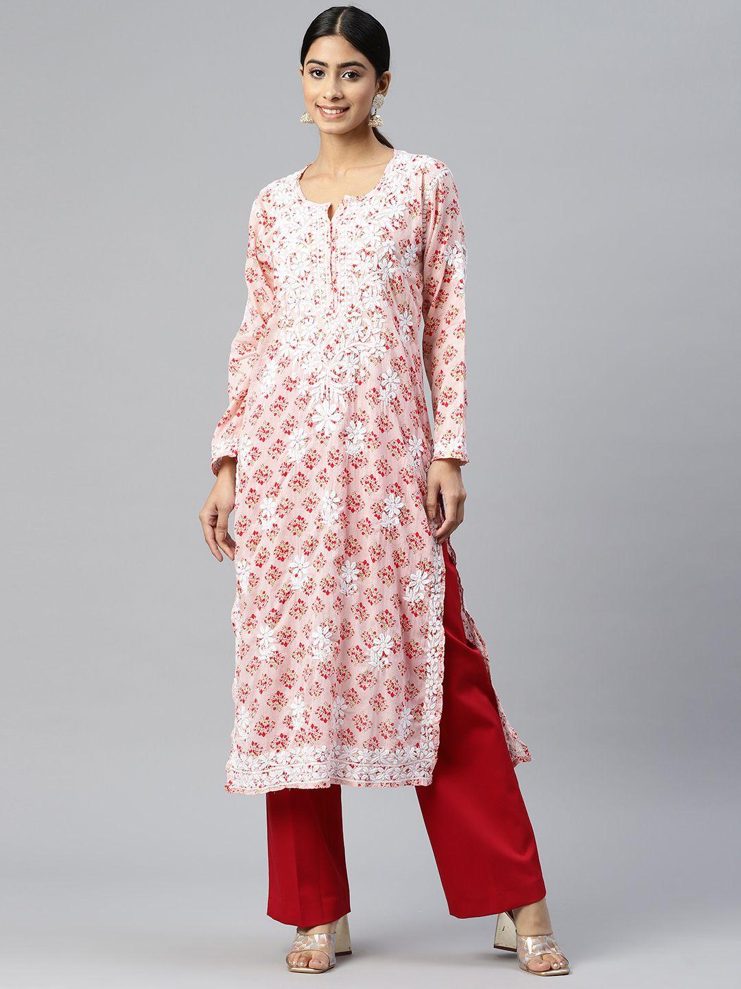 paramount chikan women floral embroidered chikankari kurta