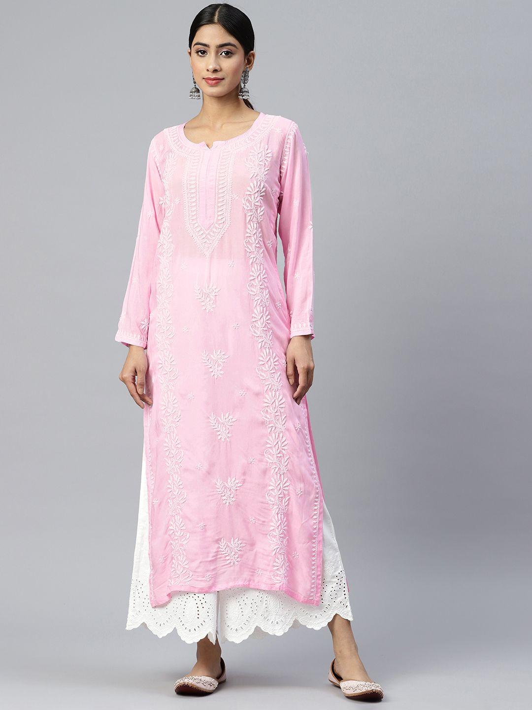 paramount chikan women floral embroidered chikankari kurta