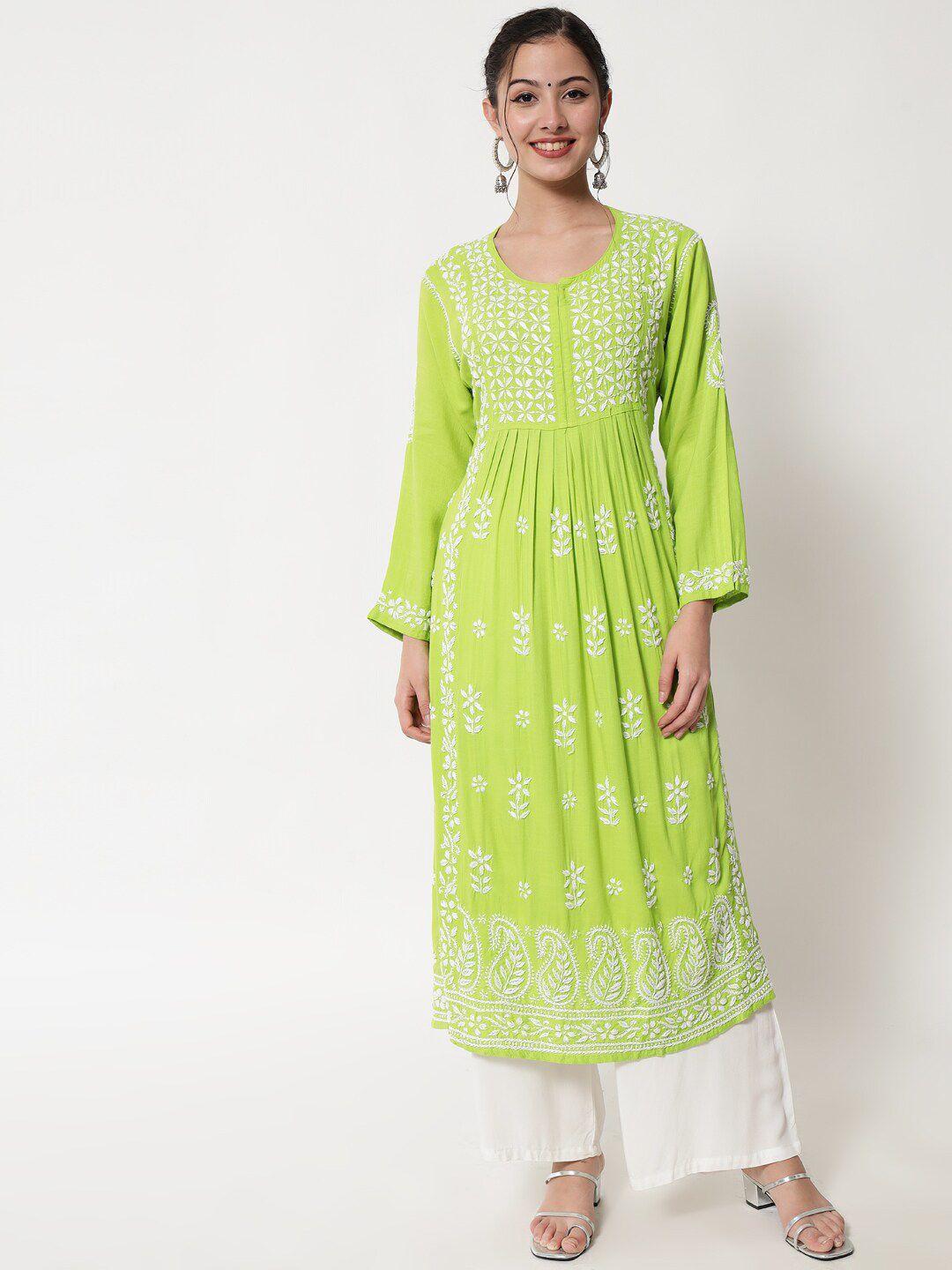 paramount chikan women green hand embroidered chikankari kurta