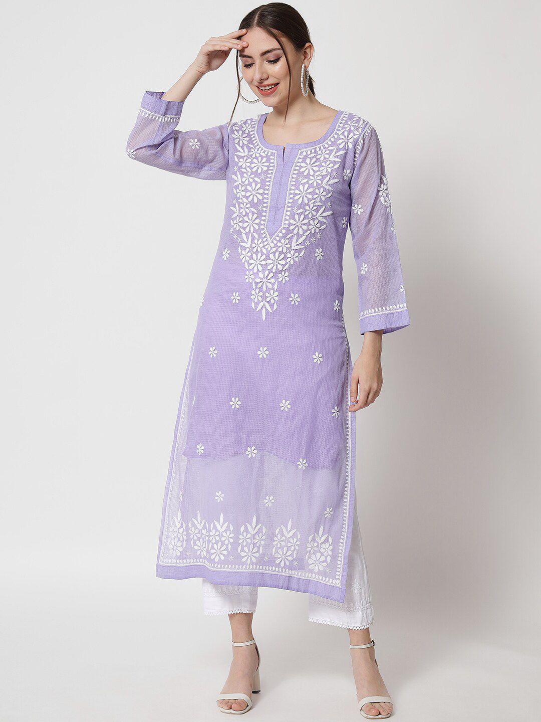 paramount chikan women mauve hand embroidered chikankari kurta