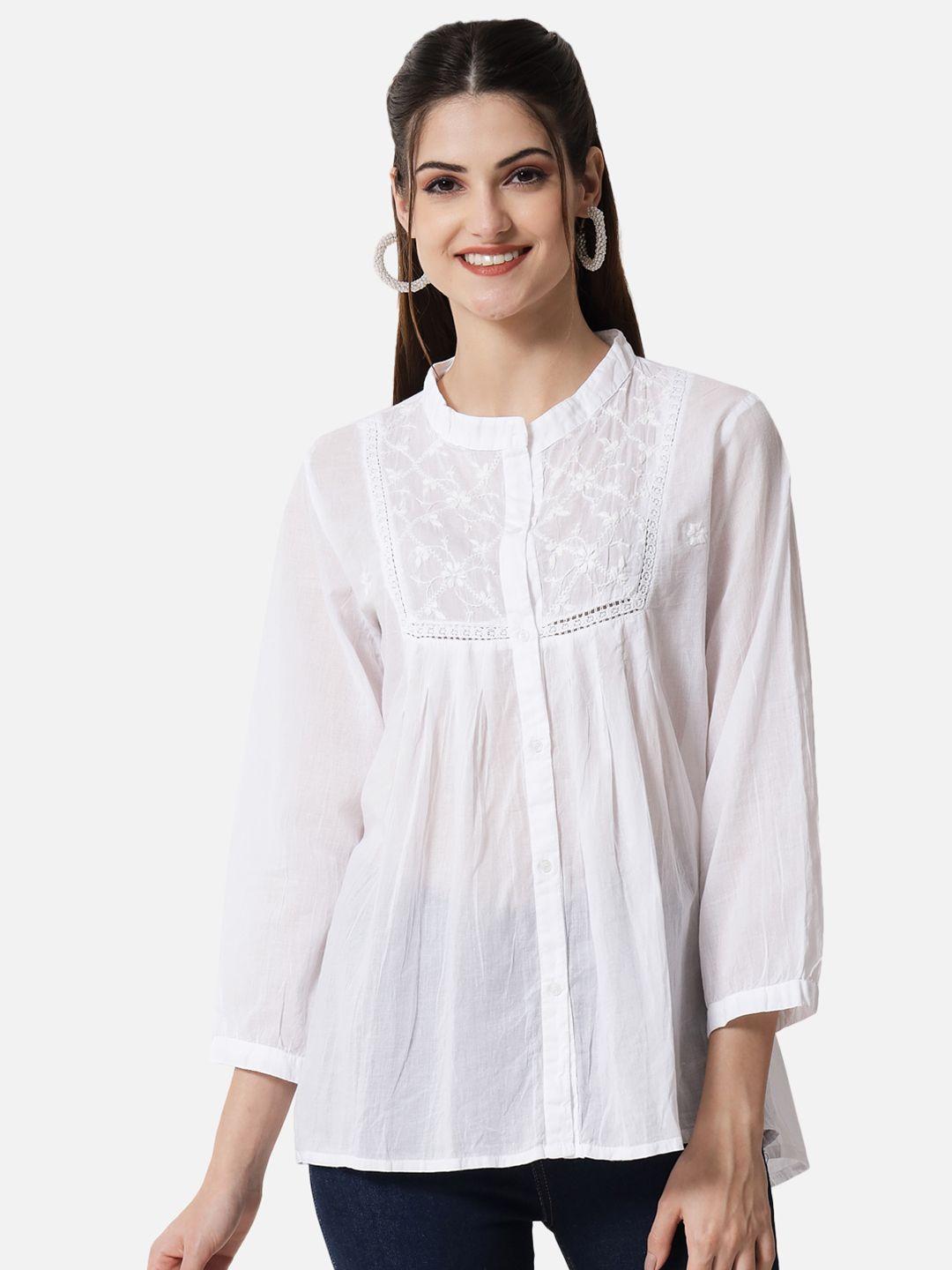 paramount chikan women white hand embroidered chikankari top