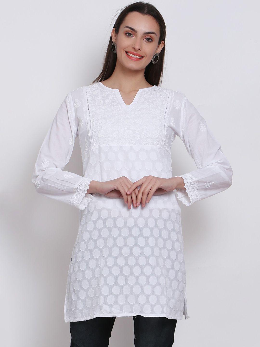 paramount chikan women white hand embroidered cotton chikankari sustainable kurti