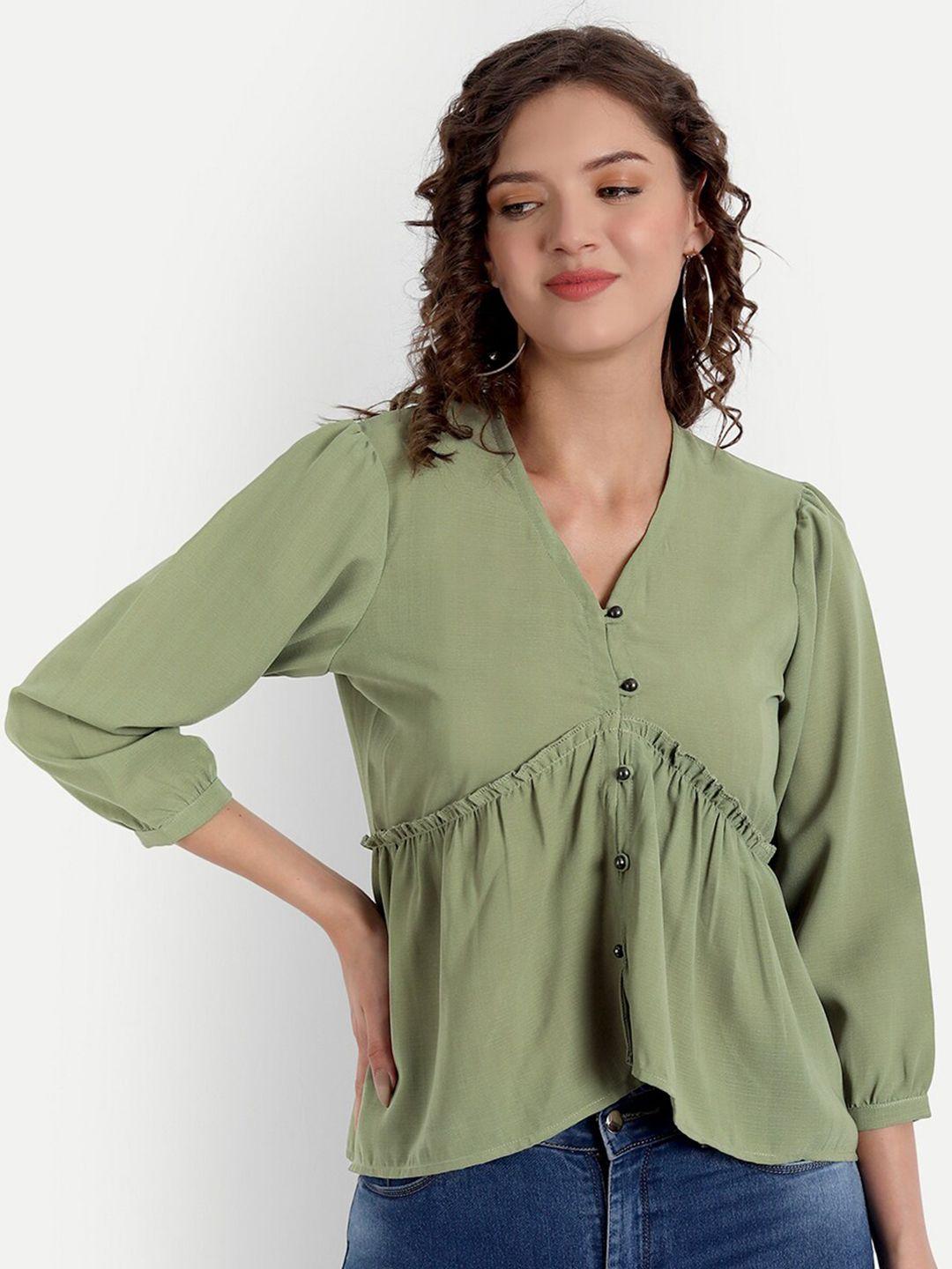 parassio clothings women olive green georgette top