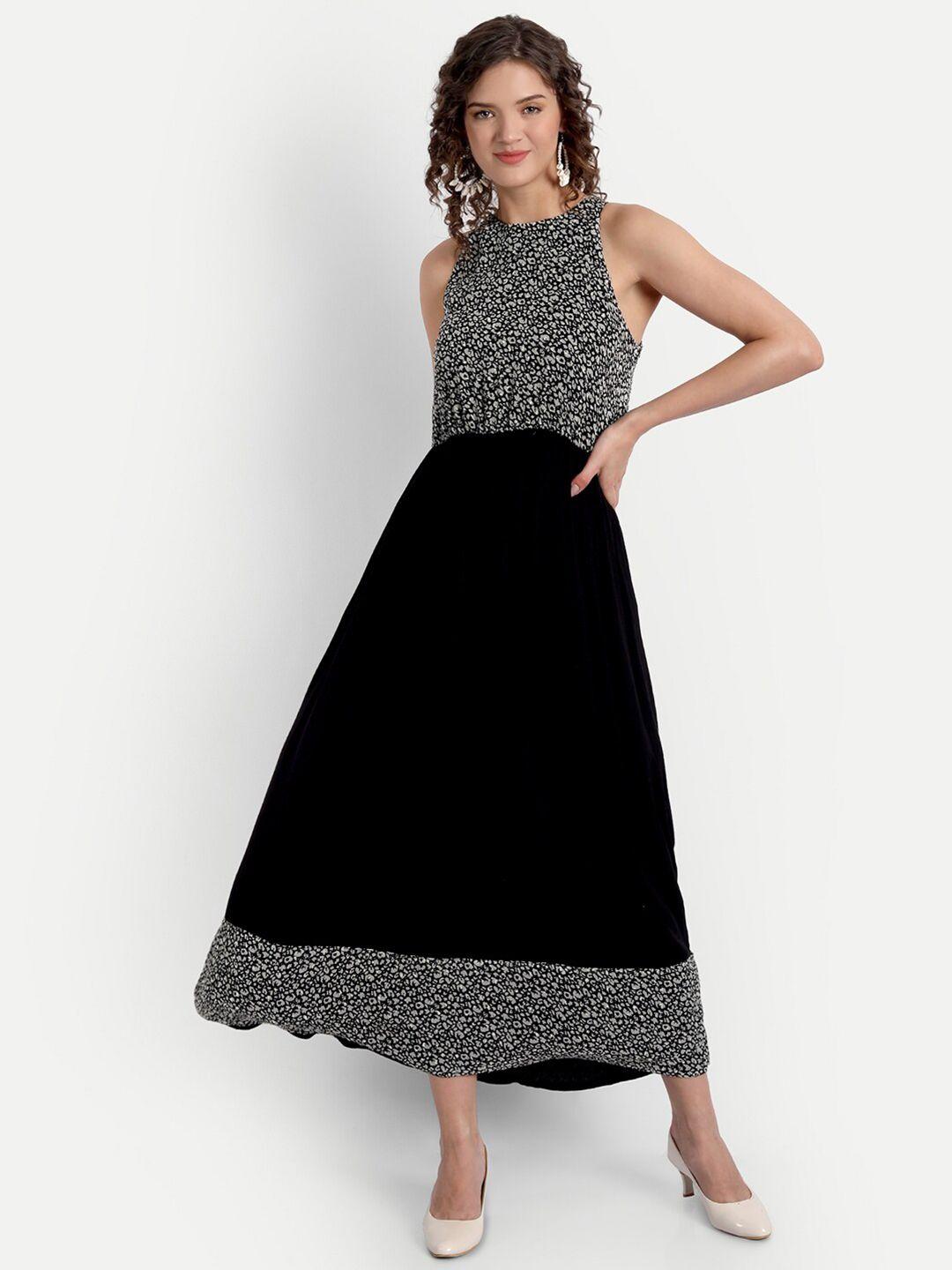 parassio clothings women black & grey animal georgette maxi maxi dress