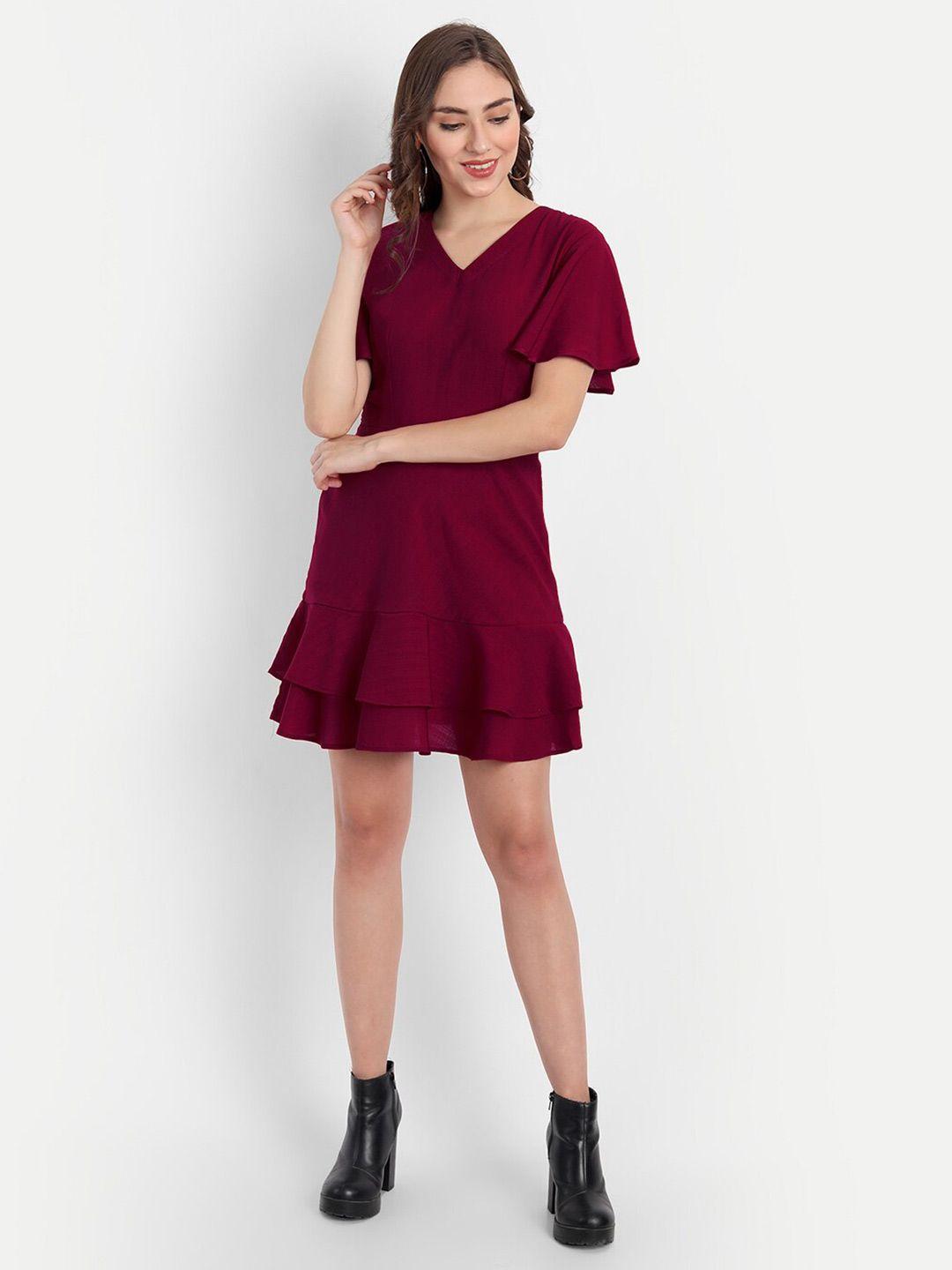 parassio clothings women maroon georgette mini dress