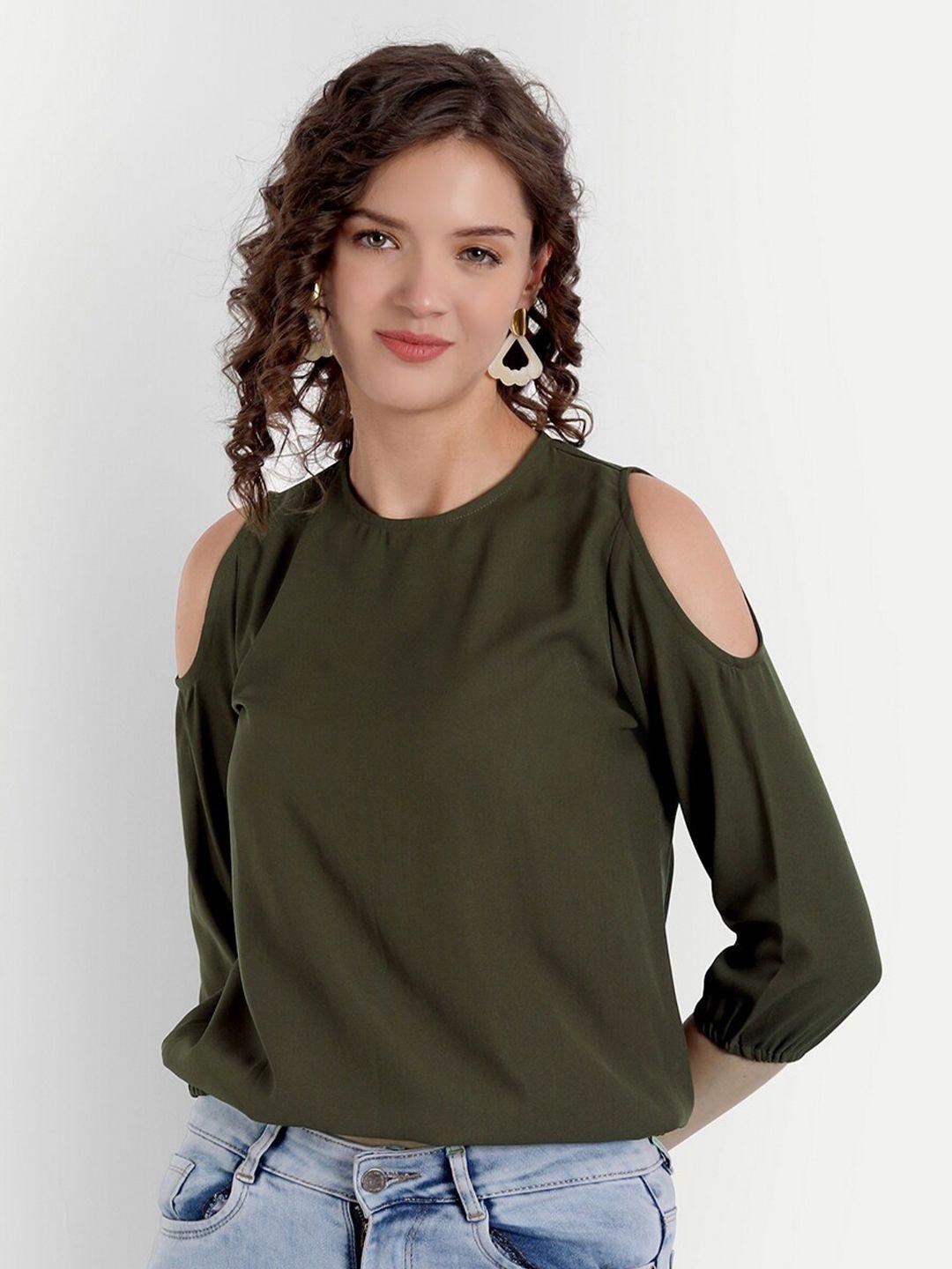 parassio clothings women olive green georgette top