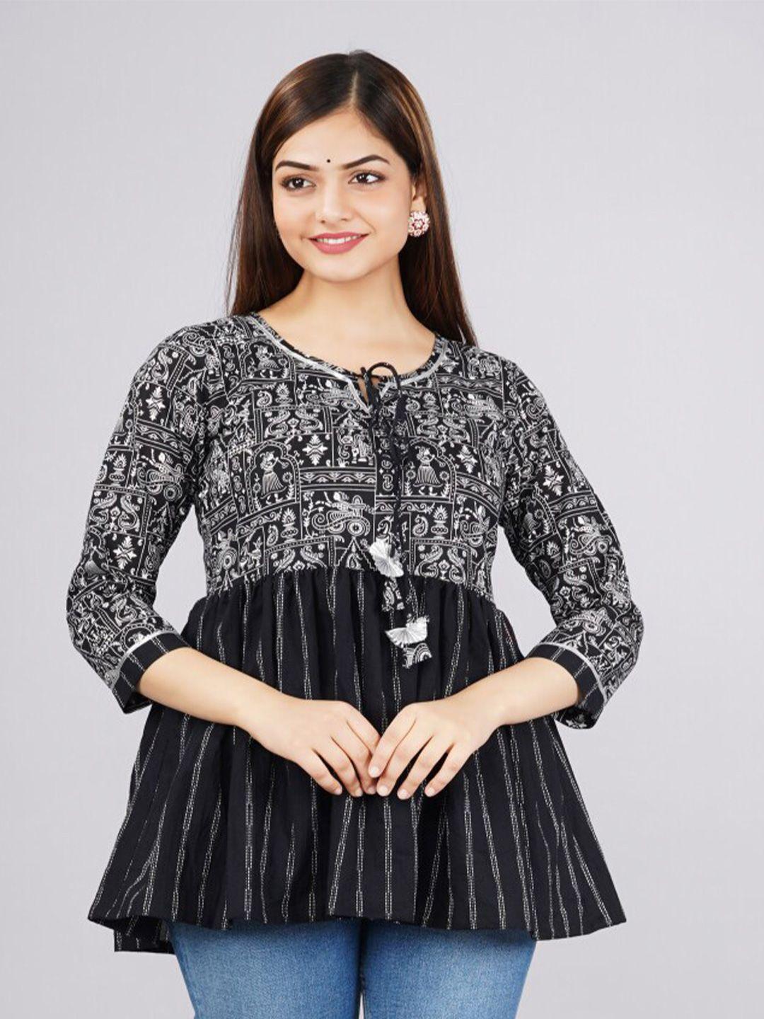 parchhai black floral print top